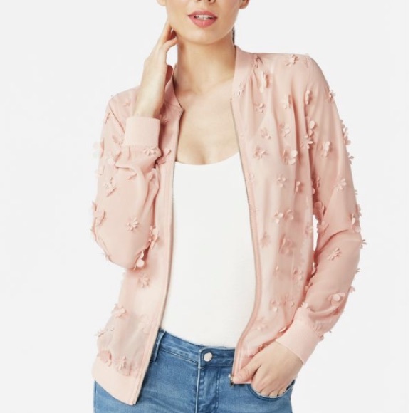 JustFab 3D Floral Bomber Pink Jacket, Size Medium, NWT - Picture 2 of 12